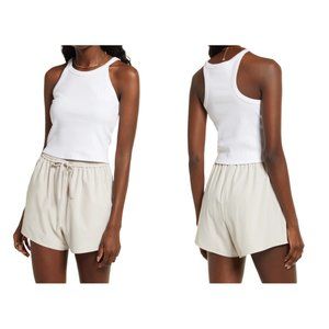 OPEN EDIT‎ Ribbed Crop Racerback Tank in White (S)
